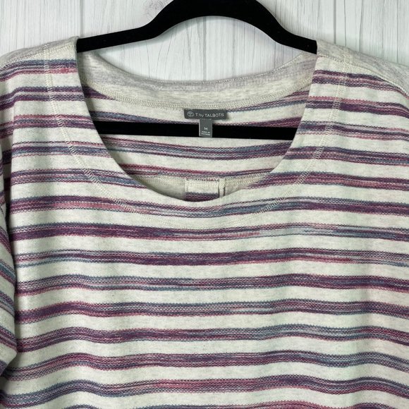 T by Talbots Top Button Back Striped Long Sleeve Size M Heather - Picture 2 of 10